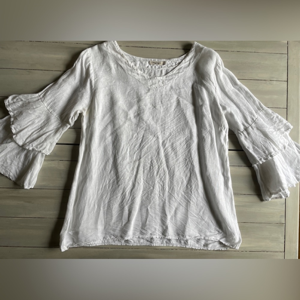 White Linen Flutter sleeve Blouse